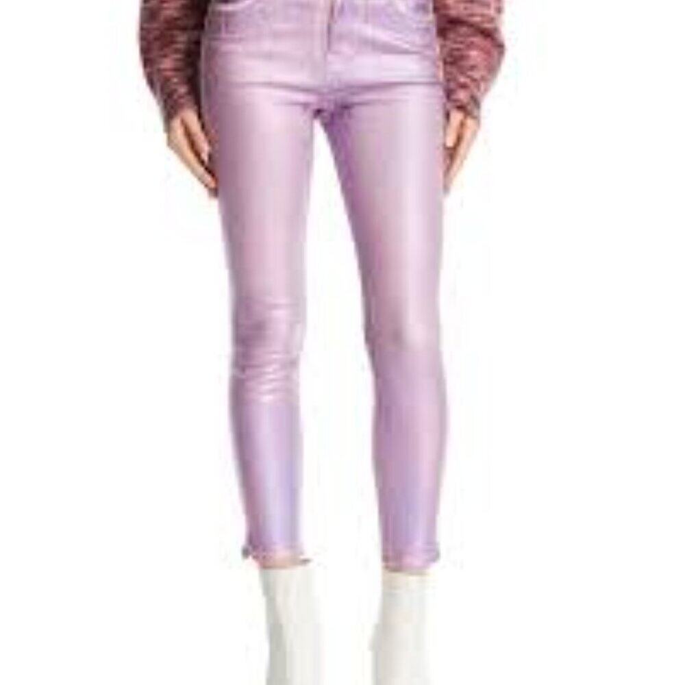 NWT J Brand Alana Coated Crop Skinny Jeans in Pink Prism Size 24 N0276